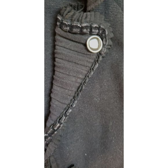 White House / Black Market Women's Black Ruffled Zip Up Cardigan with Buttons - Picture 5 of 6